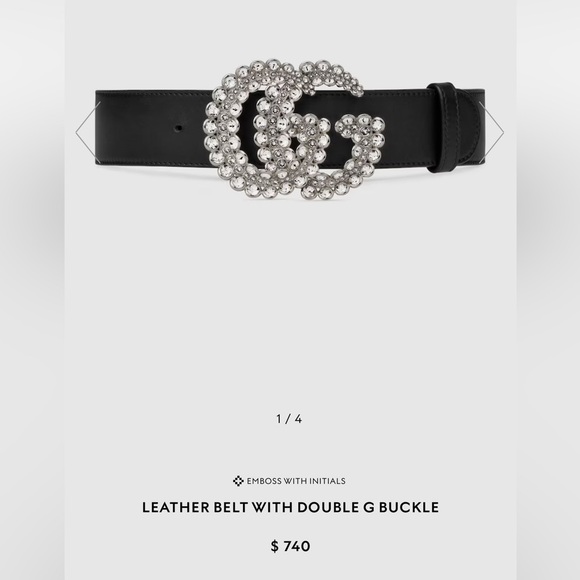 Gucci crystal GG leather belt with double G buckle - Picture 2 of 11